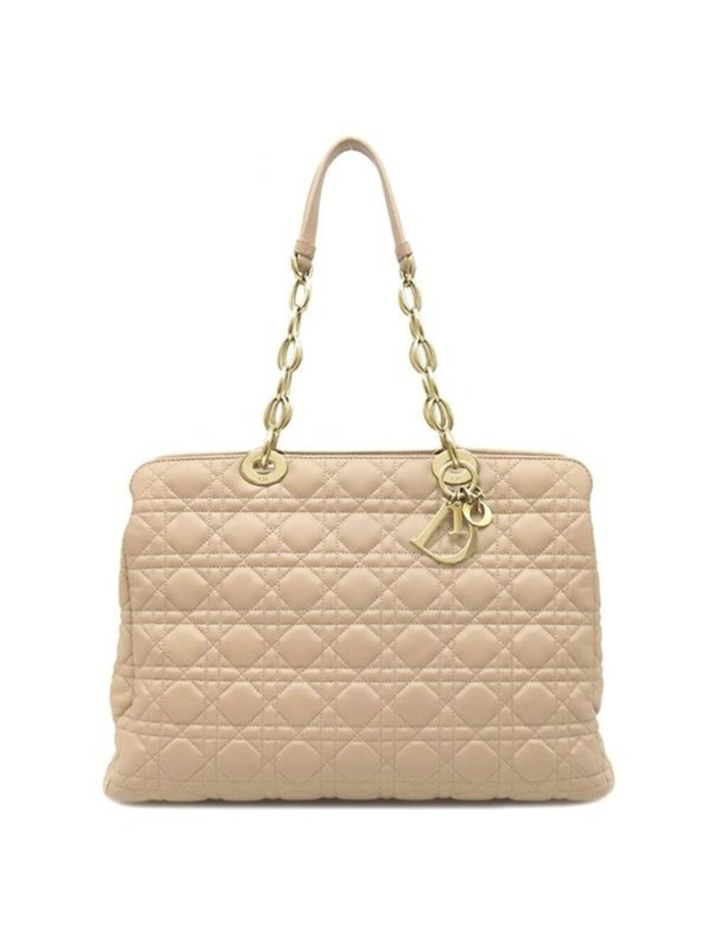 Dior Tote Cannage Chain Leather Pink Beige Gold